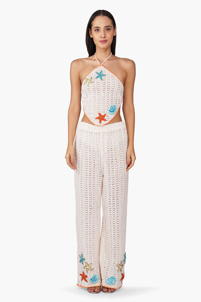 Coastel Patch Crochet Embellished Pant