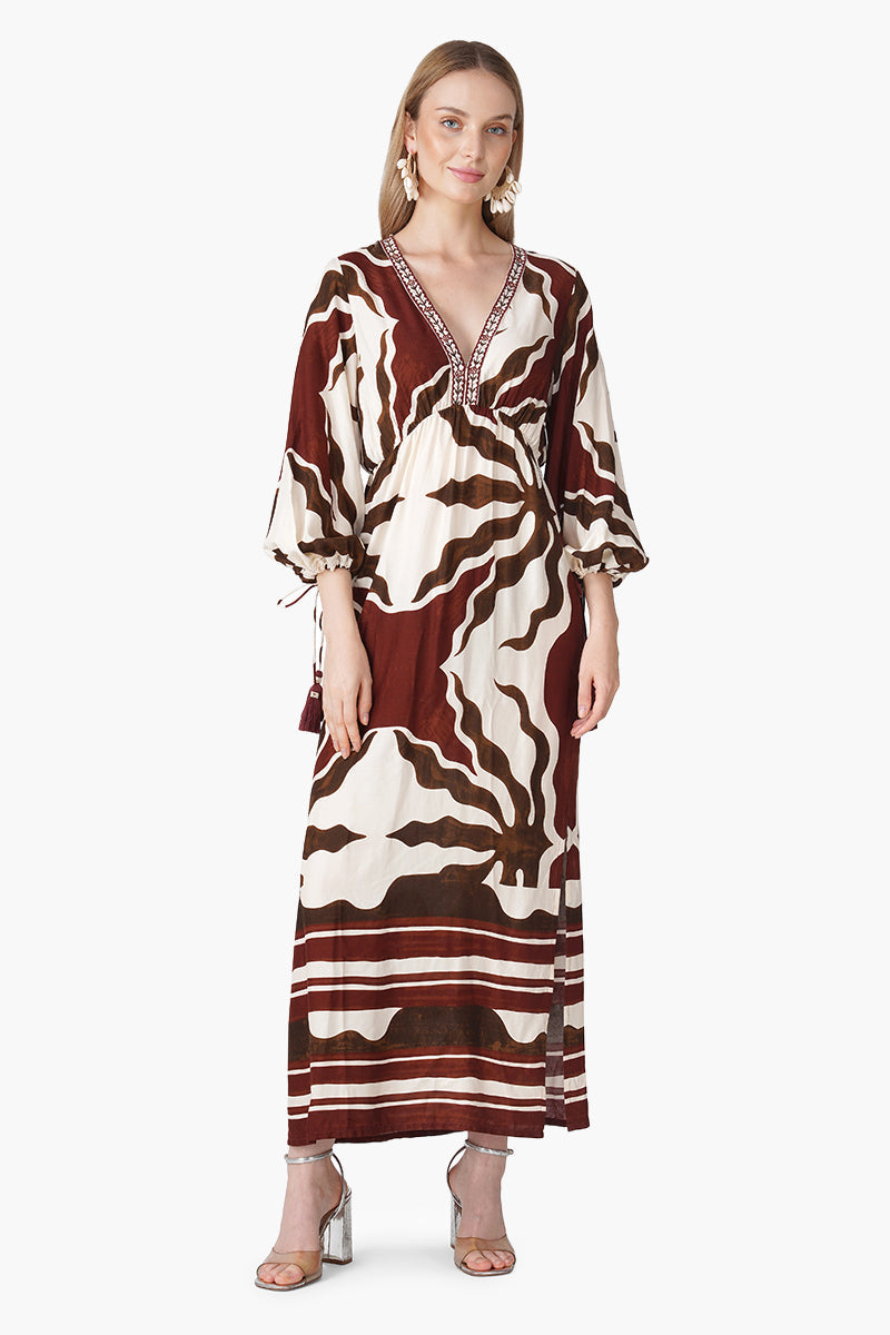 Tribal Print Red Maxi Dress