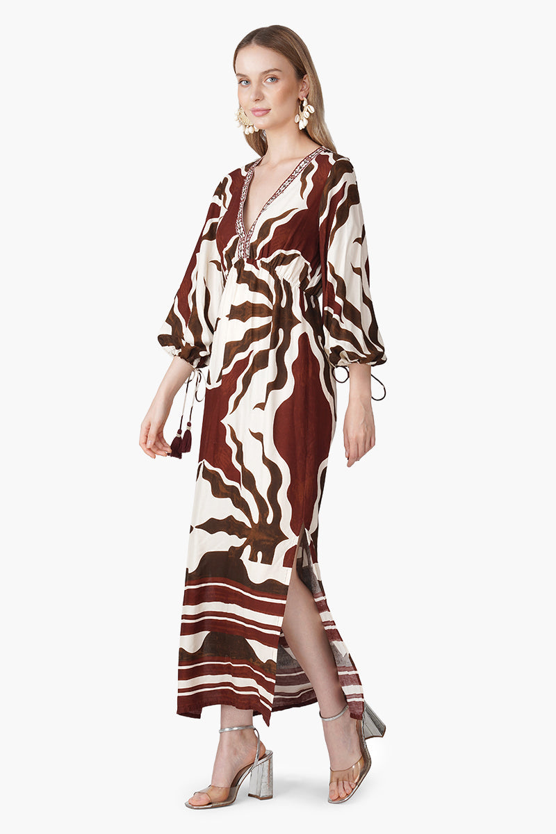 Tribal Print Red Maxi Dress