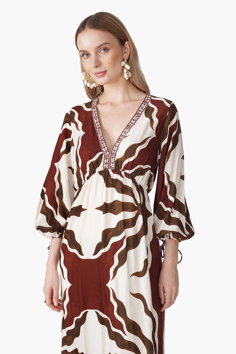 Tribal Print Red Maxi Dress