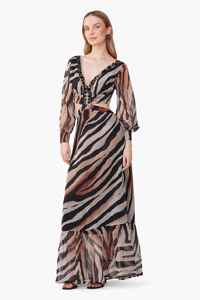 Luxe Leopard Printed Embellished Maxi Dress