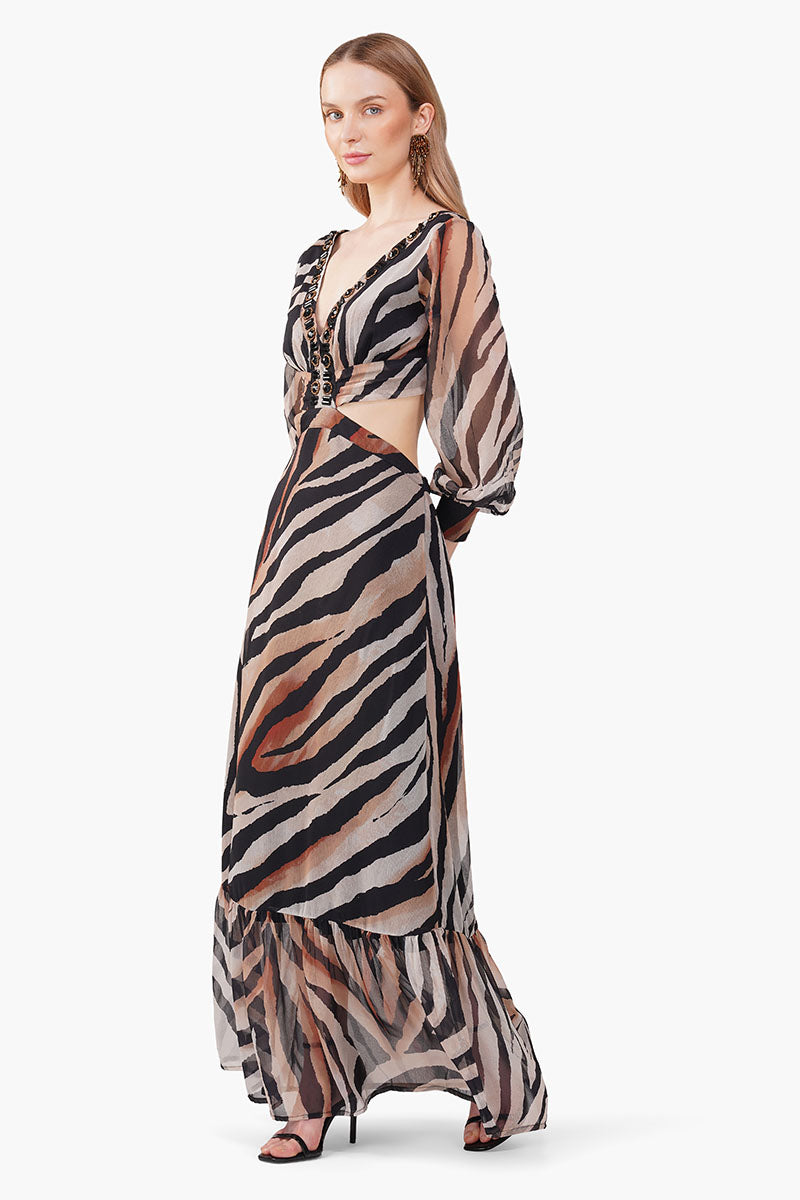 Luxe Leopard Printed Embellished Maxi Dress