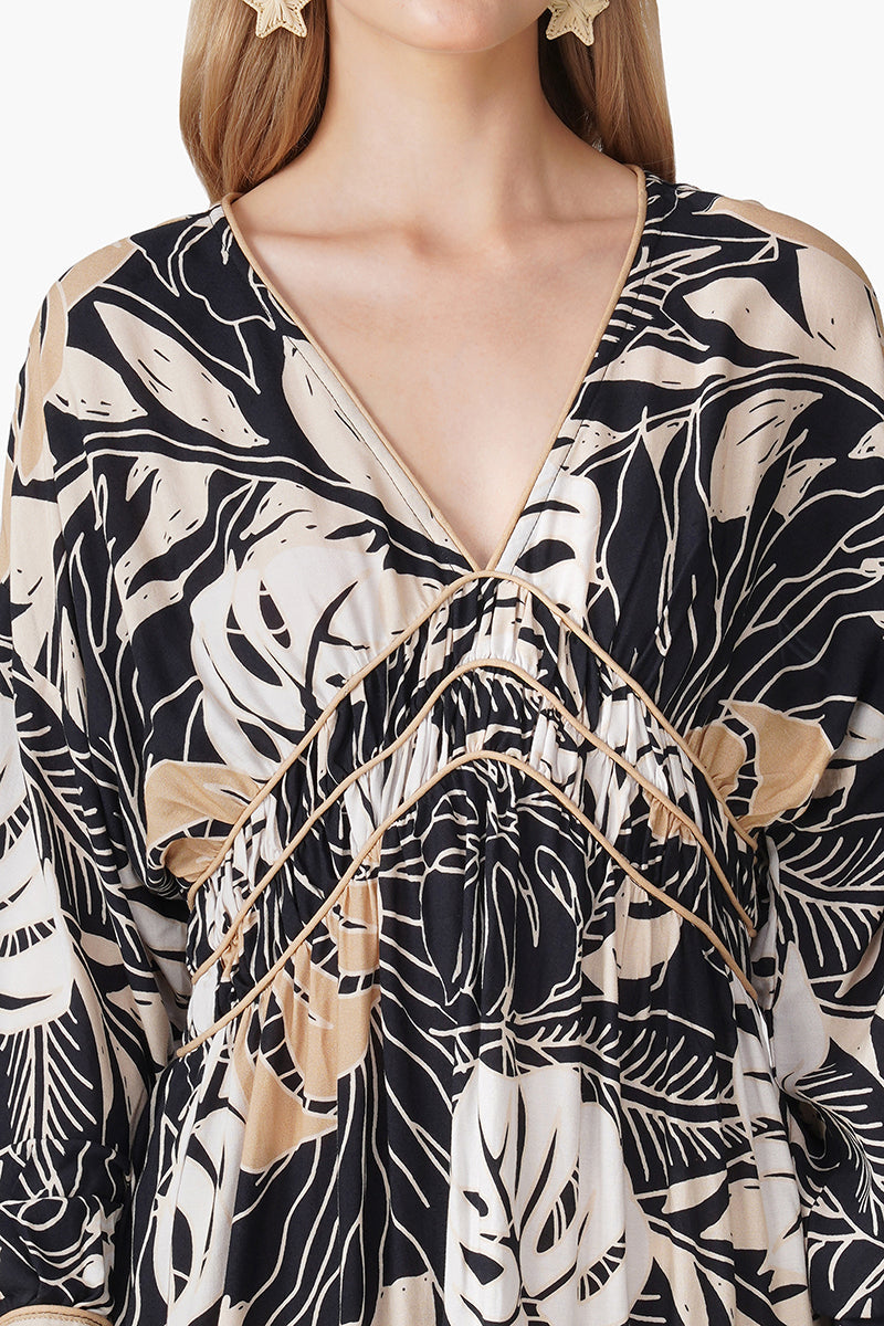 Monochrome Botanical Printed Maxi Dress
