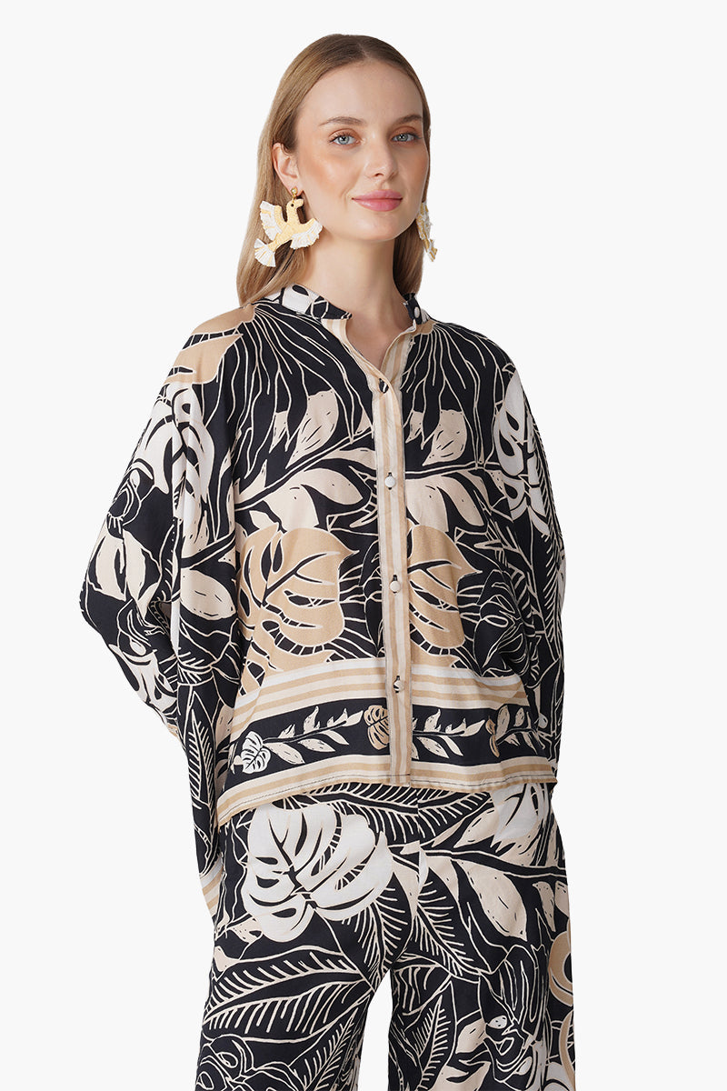 Monochrome Botanical Printed Shirt