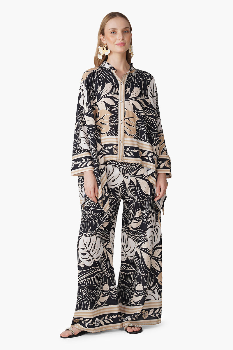 Monochrome Botanical Printed Pants