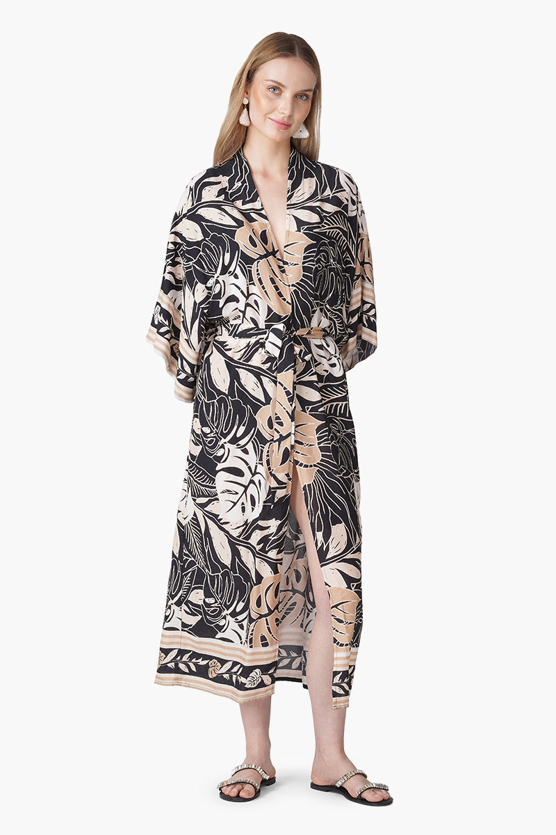 Monochrome Botanical Printed Cover Up