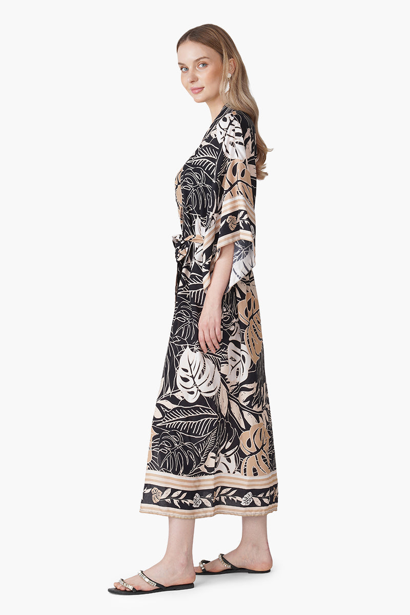 Monochrome Botanical Printed Cover Up