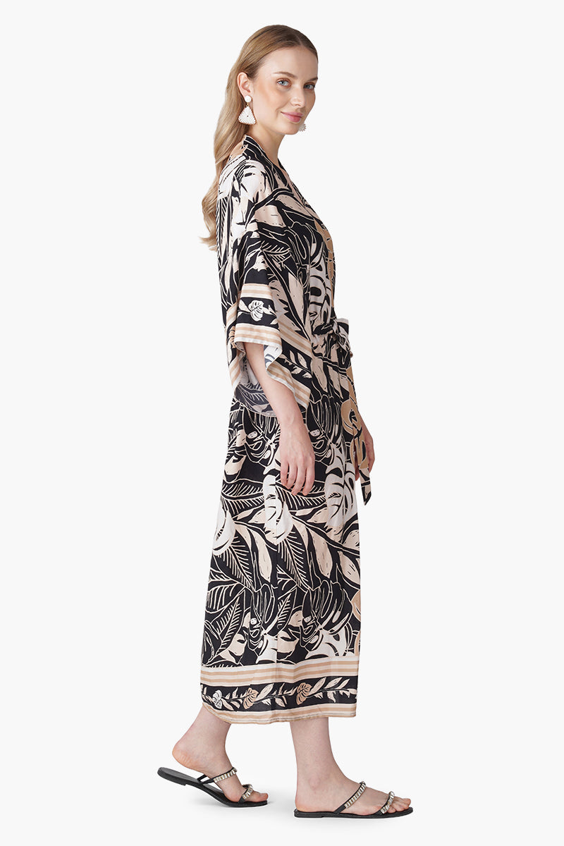 Monochrome Botanical Printed Cover Up