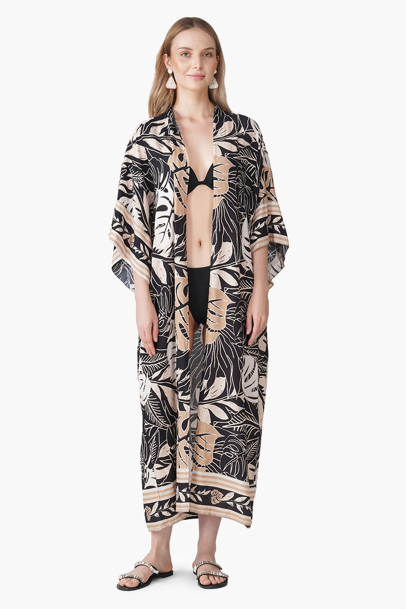 Monochrome Botanical Printed Cover Up