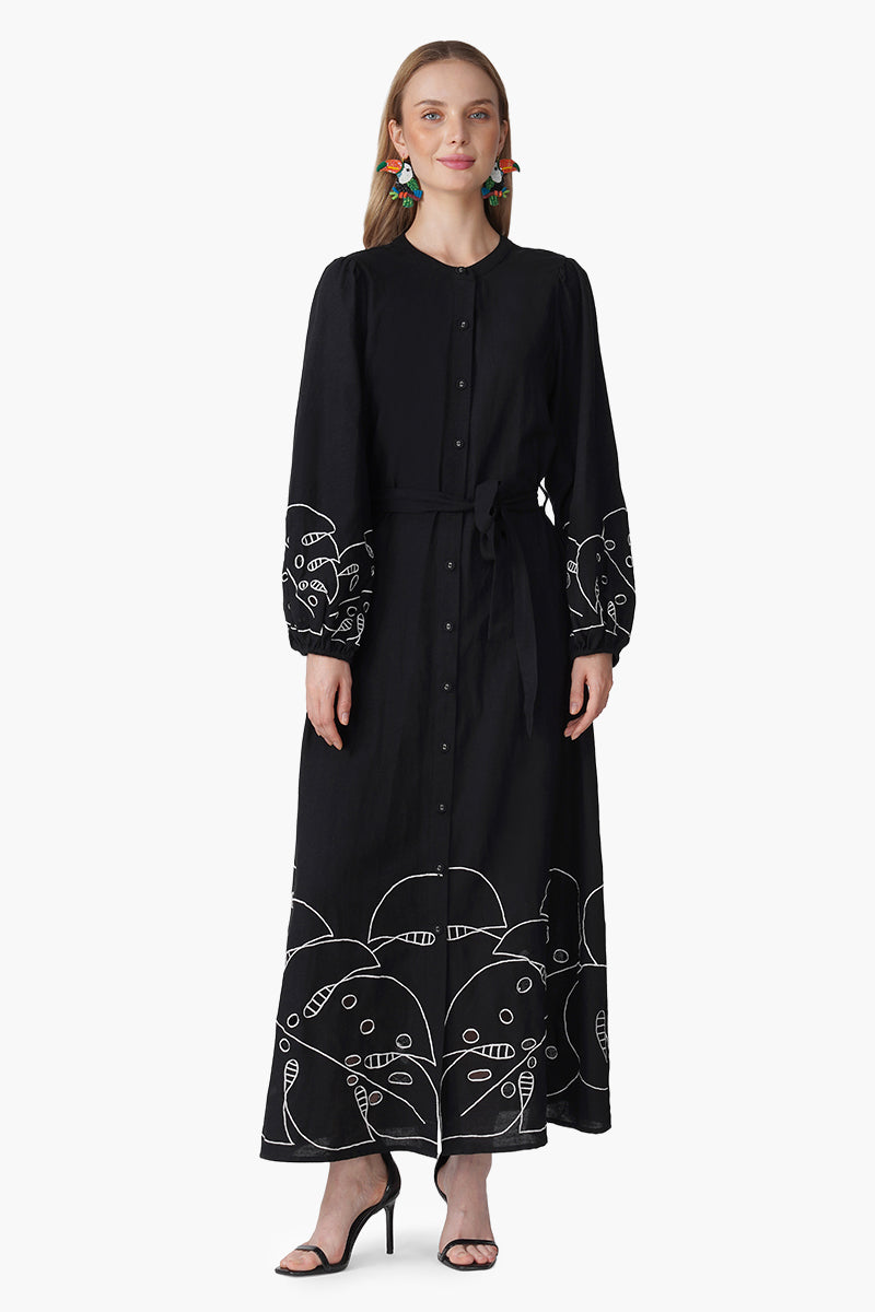 Black Botanic Embroidered Dress
