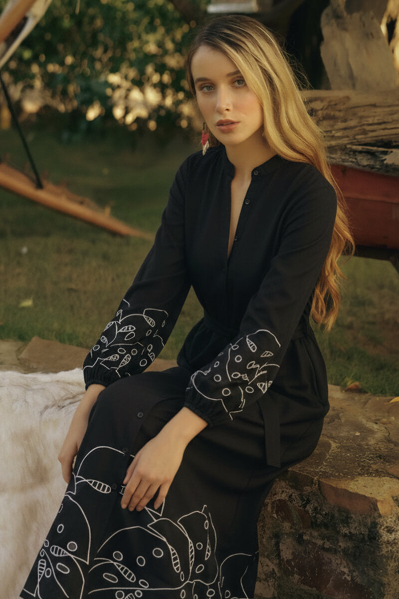 Black Botanic Embroidered Dress