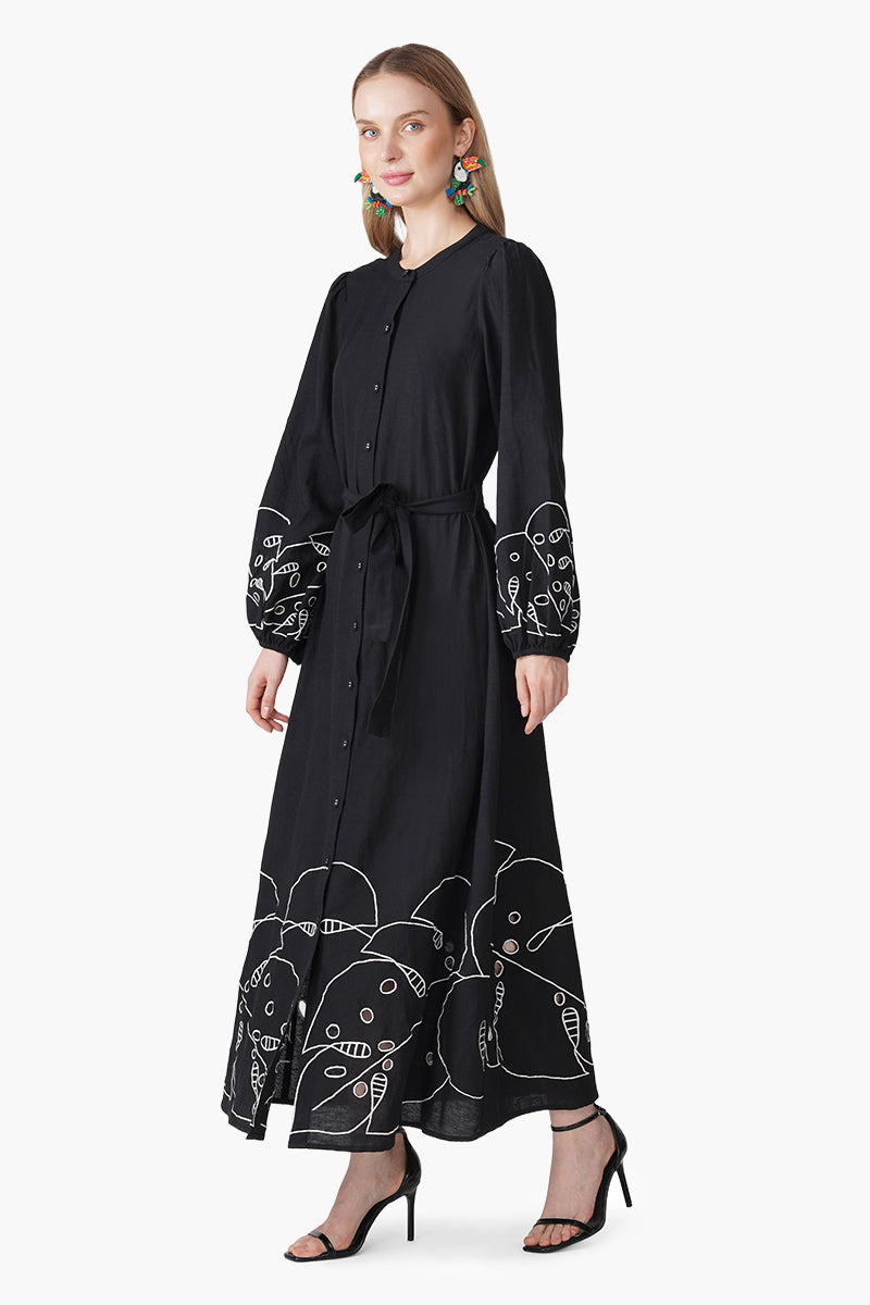 Black Botanic Embroidered Dress
