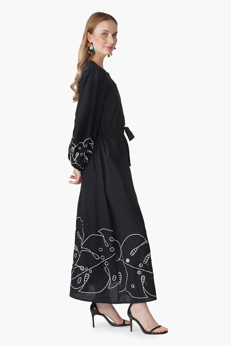 Black Botanic Embroidered Dress