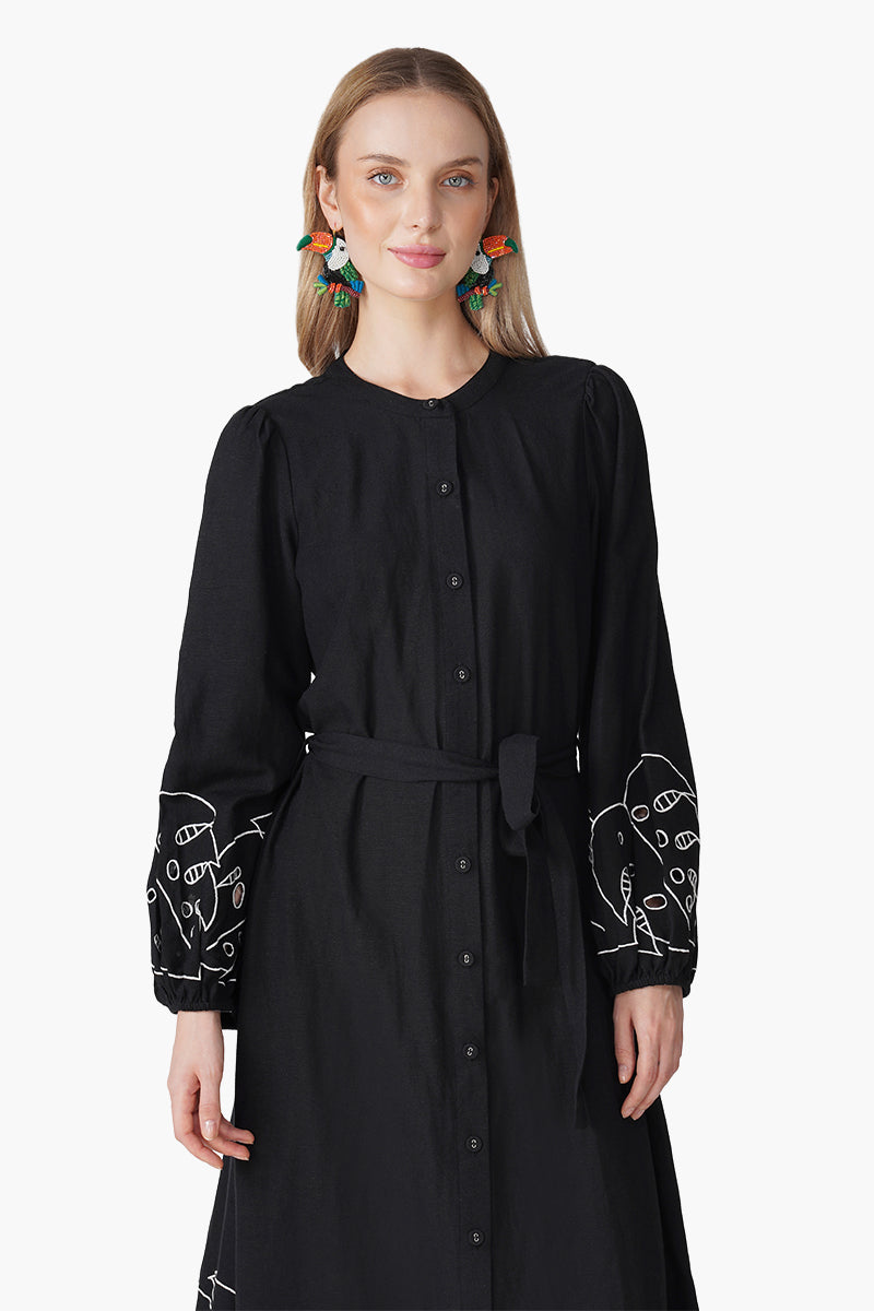 Black Botanic Embroidered Dress