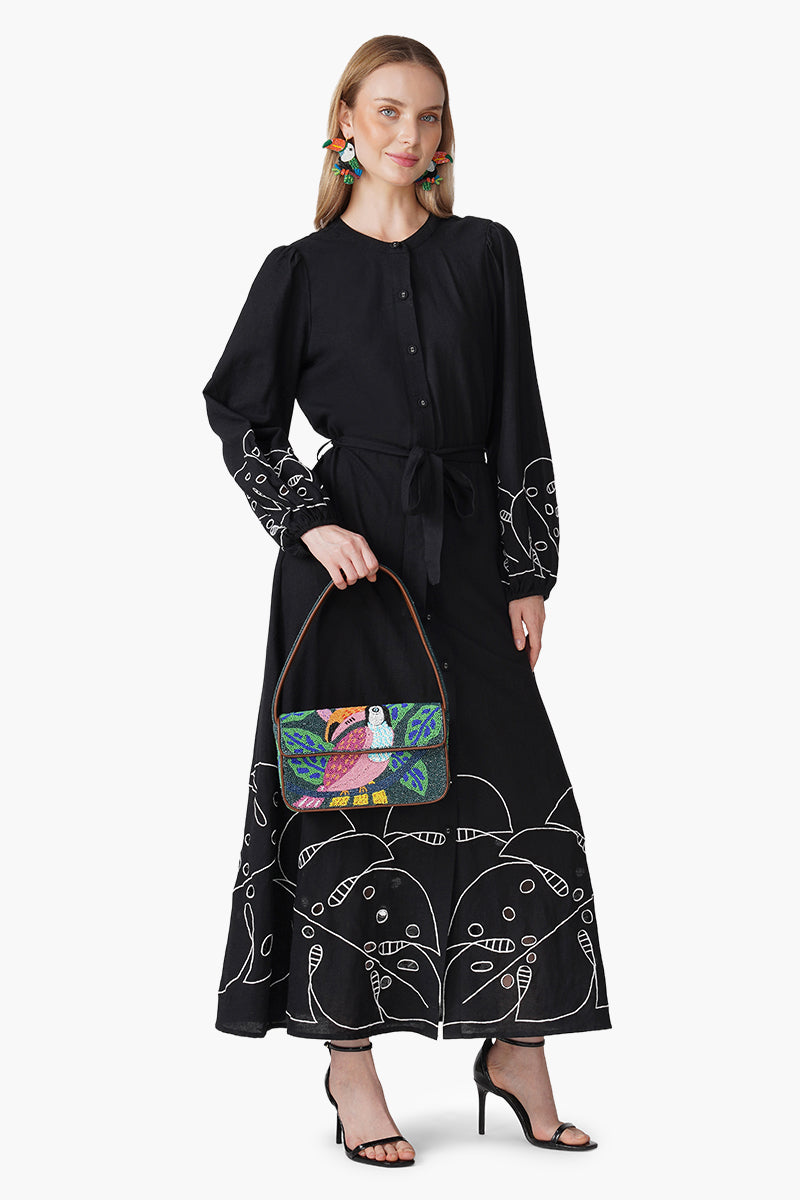 Black Botanic Embroidered Dress