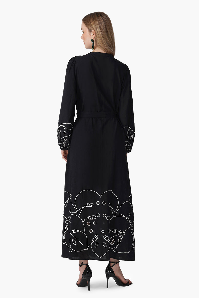 Black Botanic Embroidered Dress