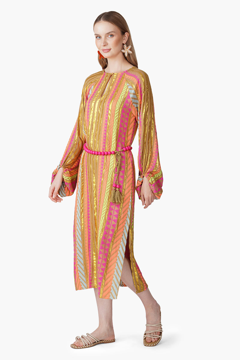 Multi Artistan Yarn Dyed Slip on Dress with Belt