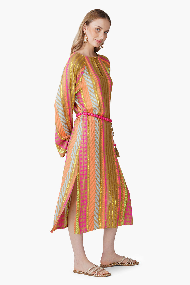 Multi Artistan Yarn Dyed Slip on Dress with Belt
