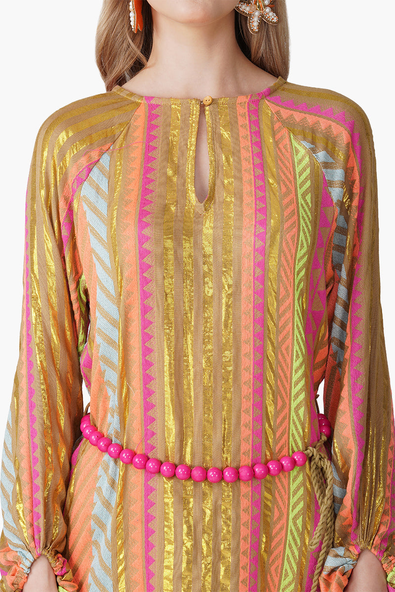 Multi Artistan Yarn Dyed Slip on Dress with Belt