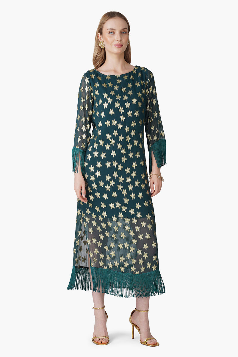 Starbloom Green Fringes Dress