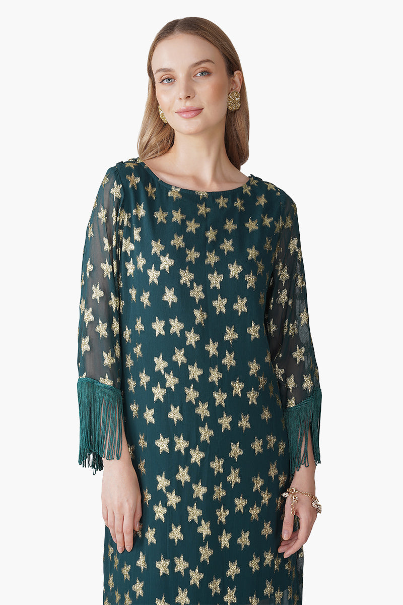Starbloom Green Fringes Dress