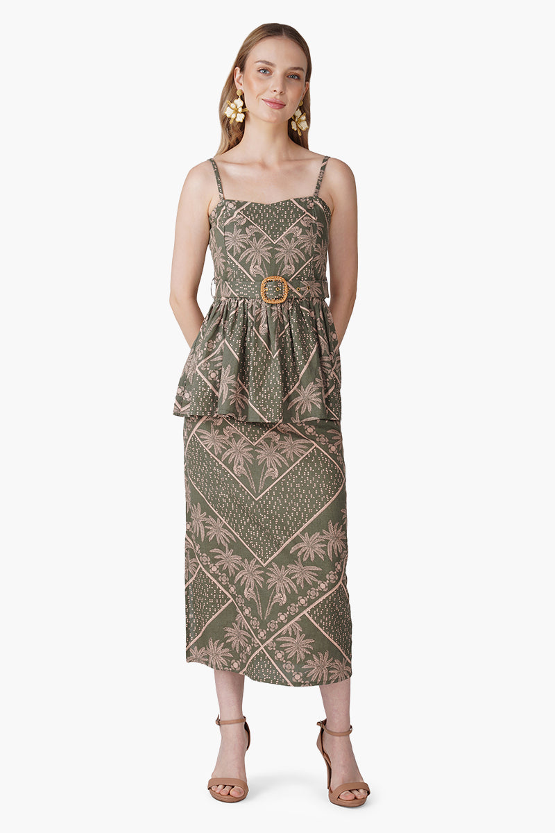 Green Paradise Palm Peplum Top