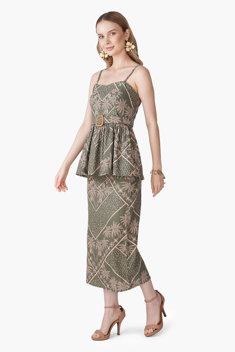 Green Paradise Palm Peplum Top