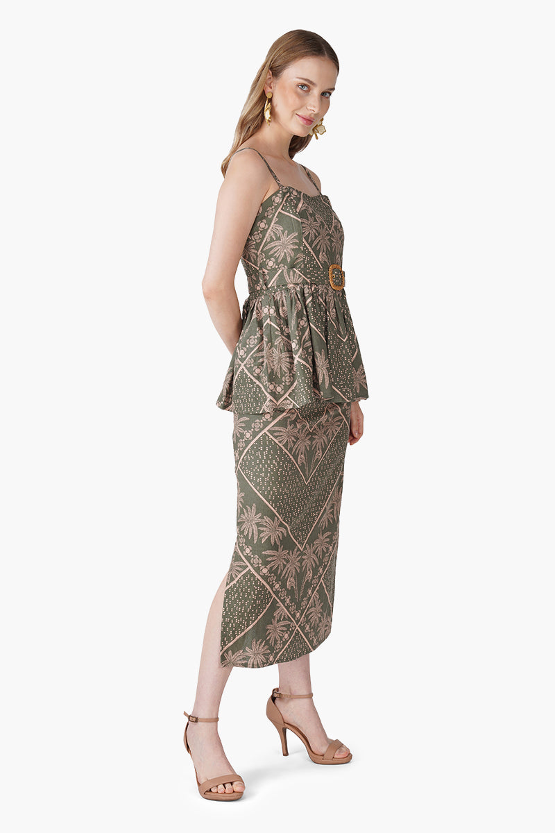 Green Paradise Palm Peplum Top