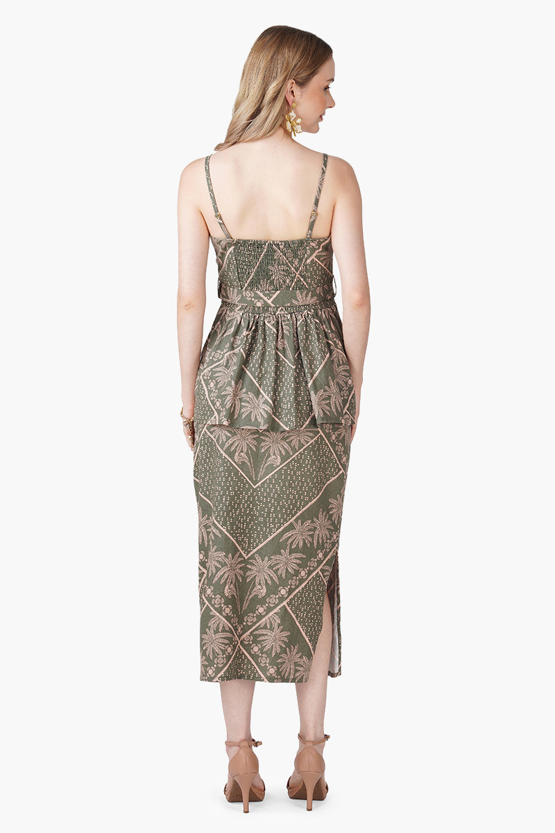 Green Paradise Palm Peplum Top