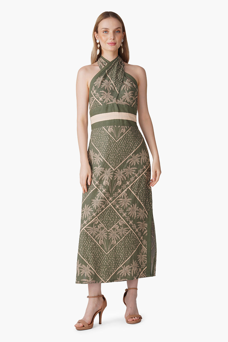 Green Paradise Palm Wrap Dress