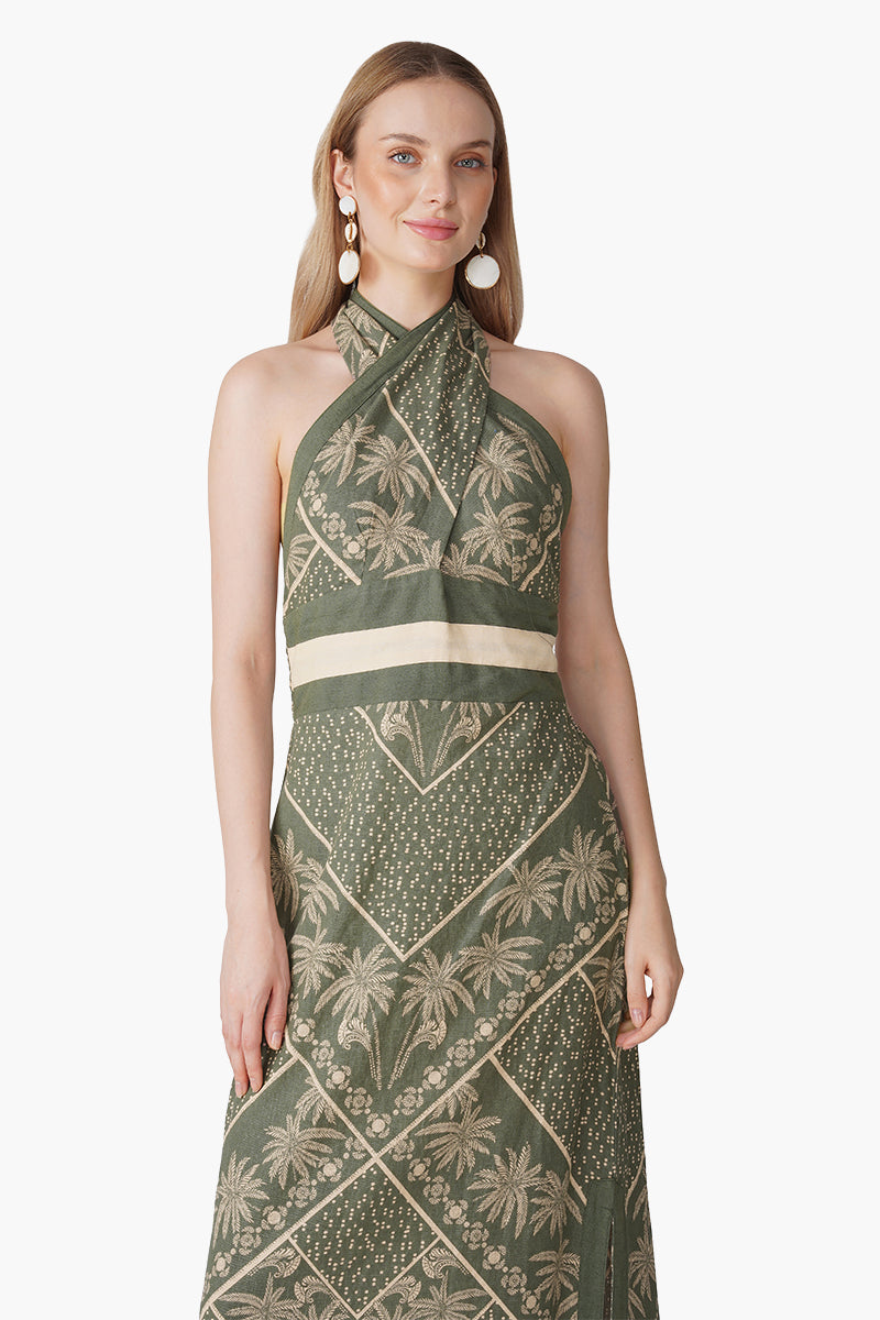 Green Paradise Palm Wrap Dress