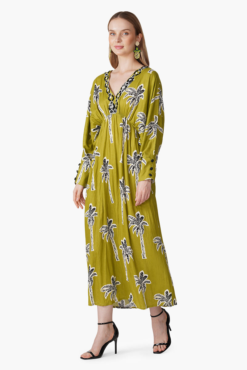 Green Bohemian Palm Printed Maxi Dress