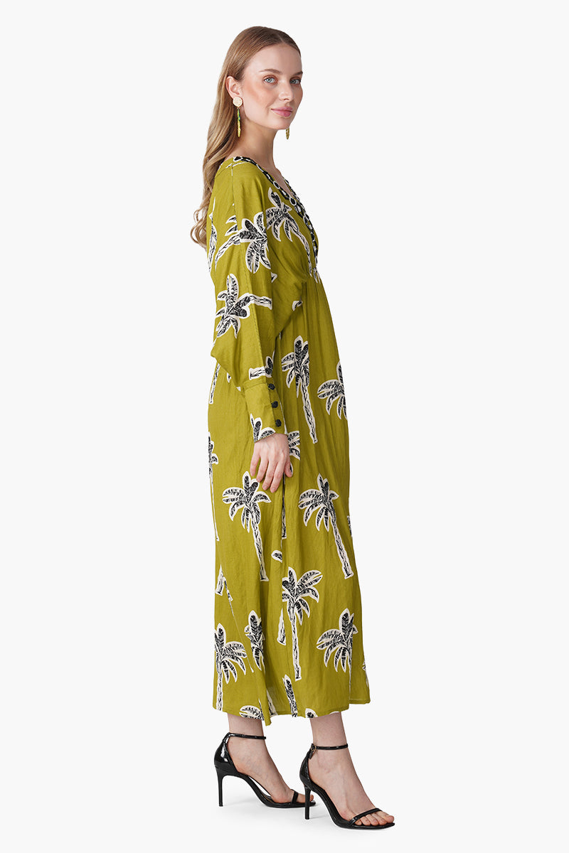 Green Bohemian Palm Printed Maxi Dress