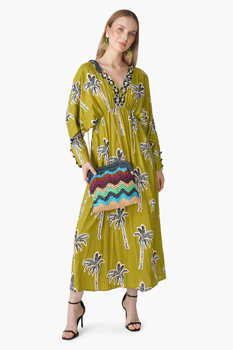 Green Bohemian Palm Printed Maxi Dress
