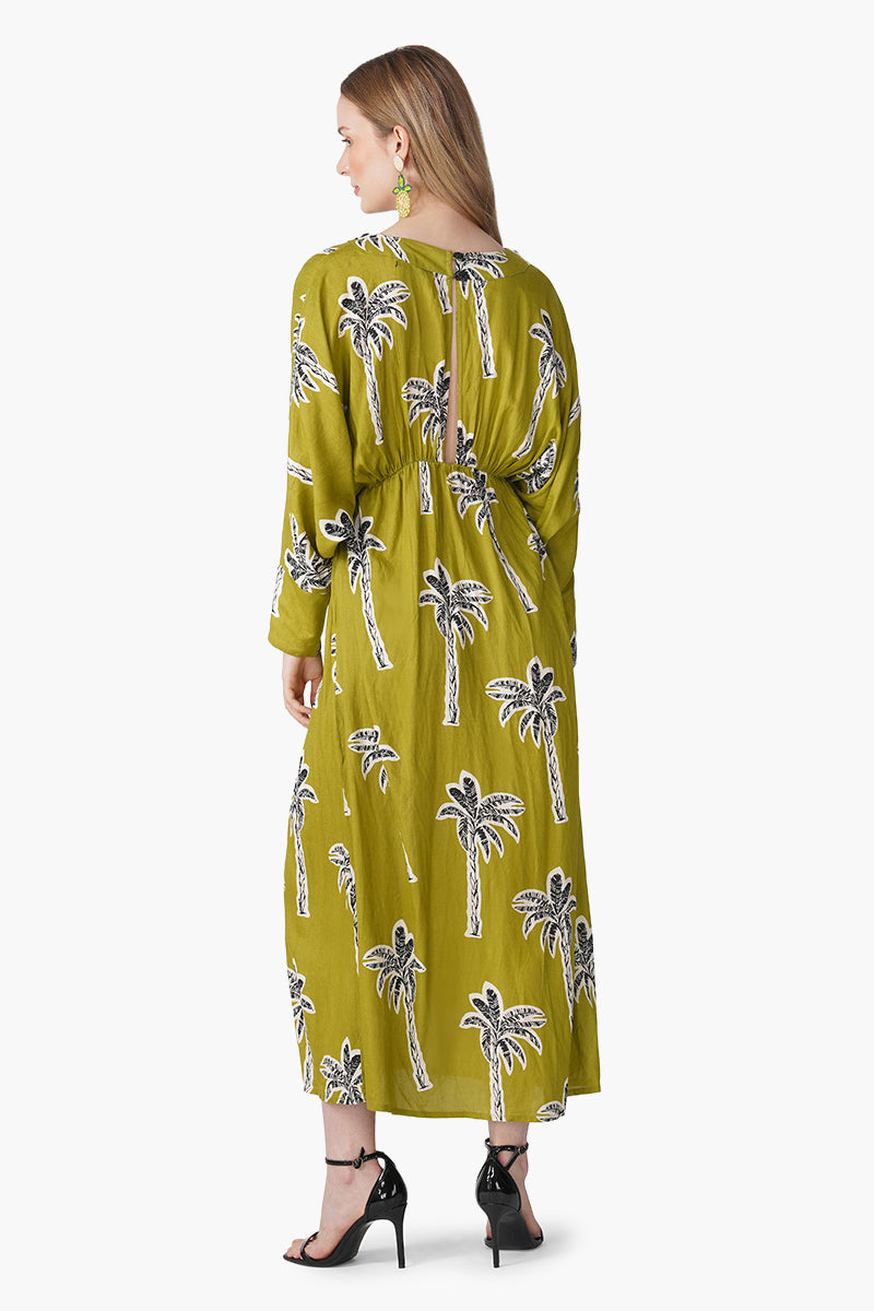 Green Bohemian Palm Printed Maxi Dress