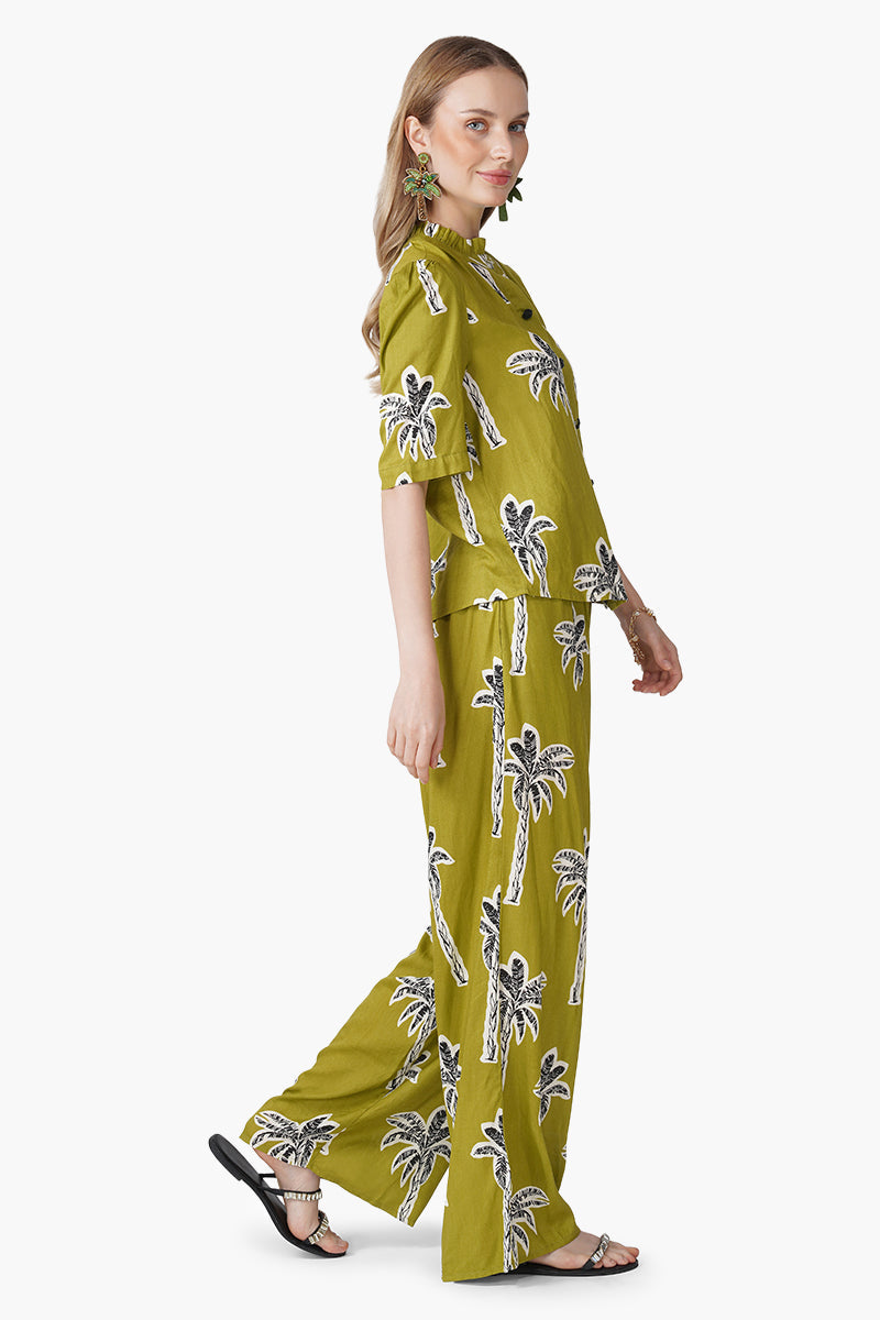 Green Bohemian Palm Printed Shirt