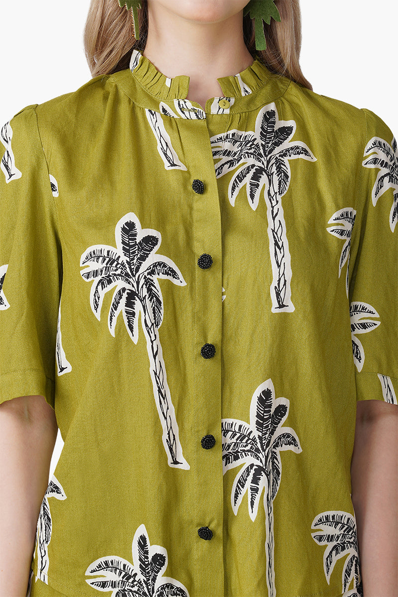 Green Bohemian Palm Printed Shirt