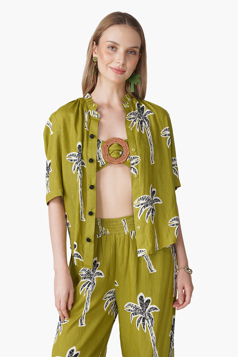 Green Ohemian Palm Printed Crop Top