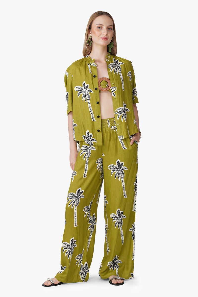 Green Bohemian Palm Printed Pants