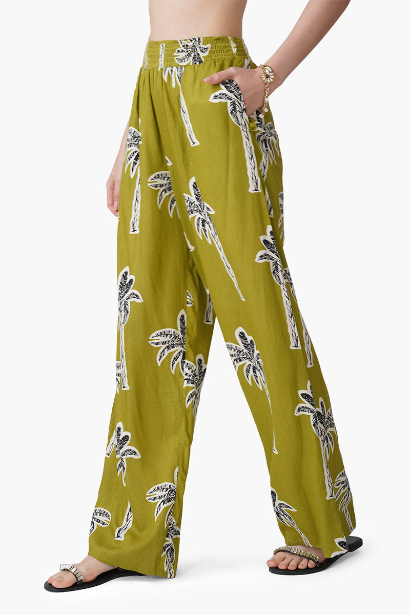 Green Bohemian Palm Printed Pants