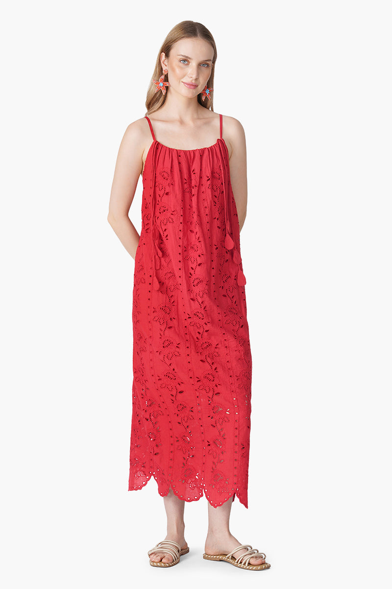 Ruby Red Schiffli Eyelet Dress
