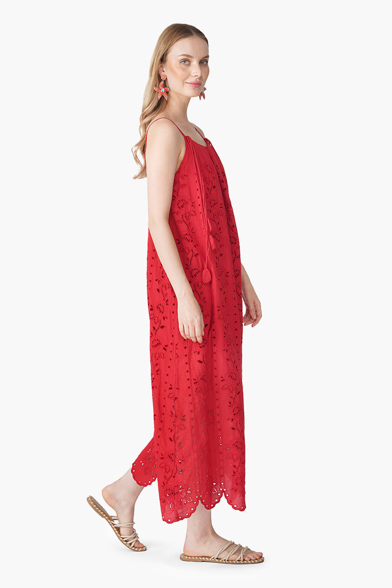 Ruby Red Schiffli Eyelet Dress