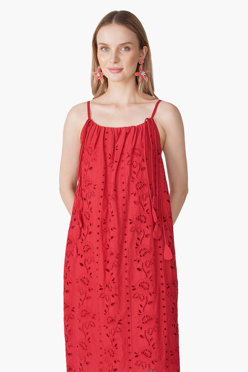 Ruby Red Schiffli Eyelet Dress