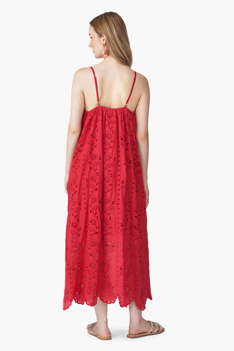 Ruby Red Schiffli Eyelet Dress