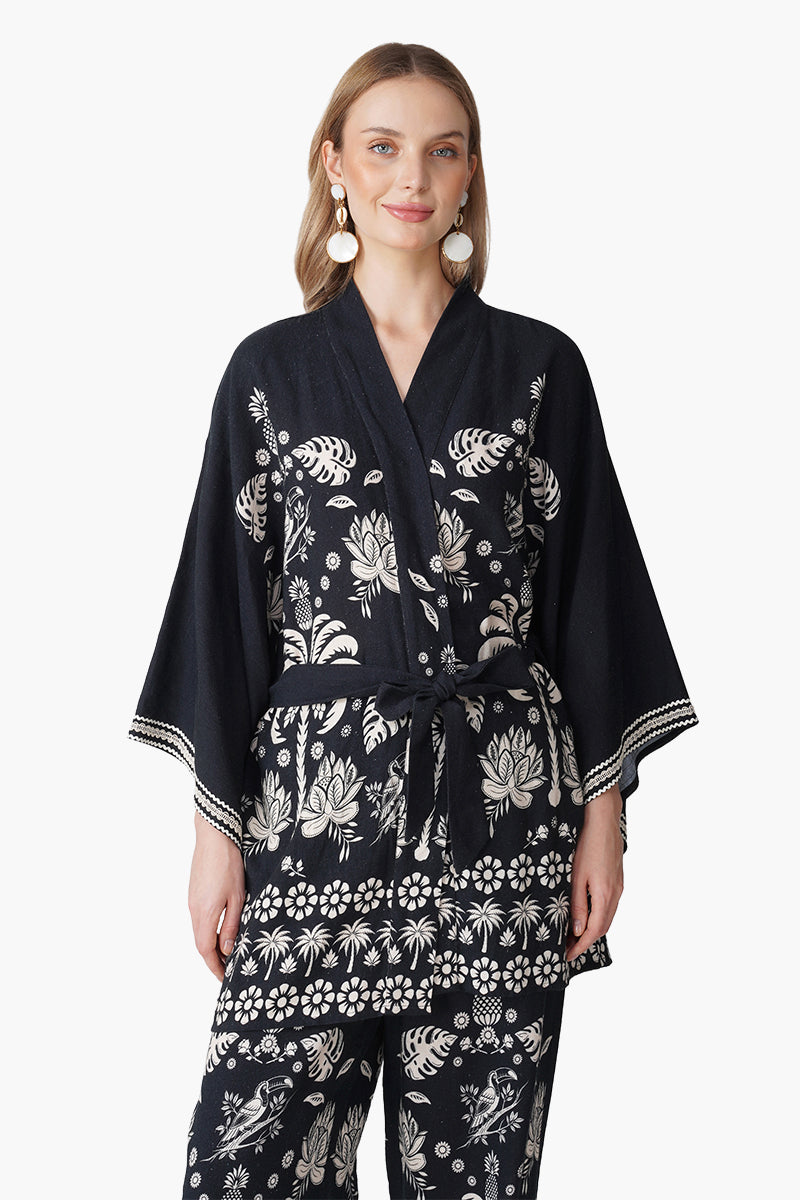 Modern Tropics Black And White Printed Cover Up