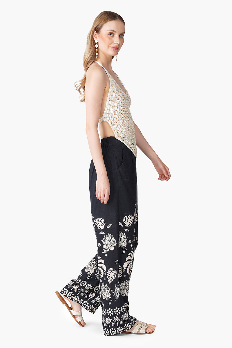 Modern Tropics Black And White Printed Pants