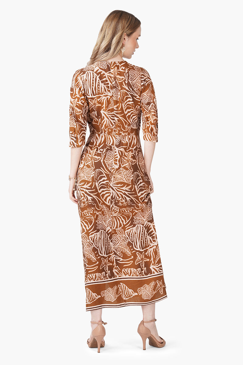 Mocha Tide Shell Printed Dress
