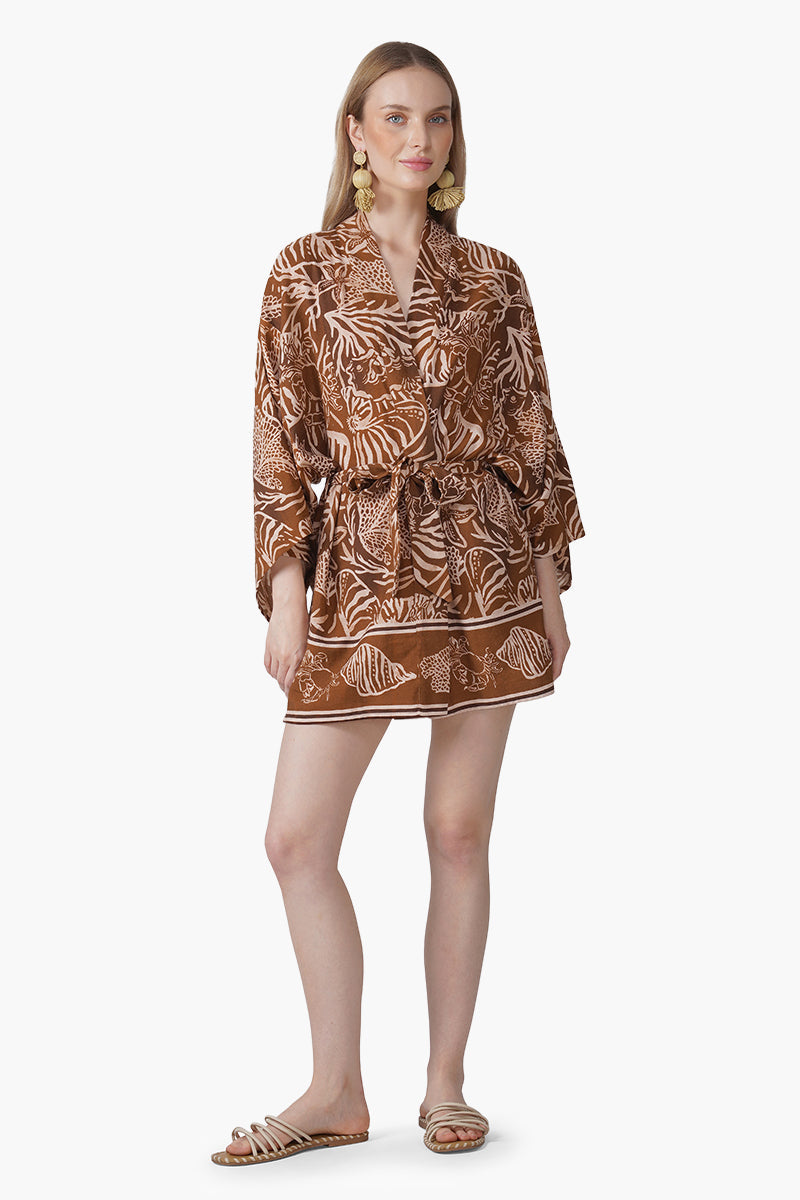 Mocha Tide Shell Printed Cover Up