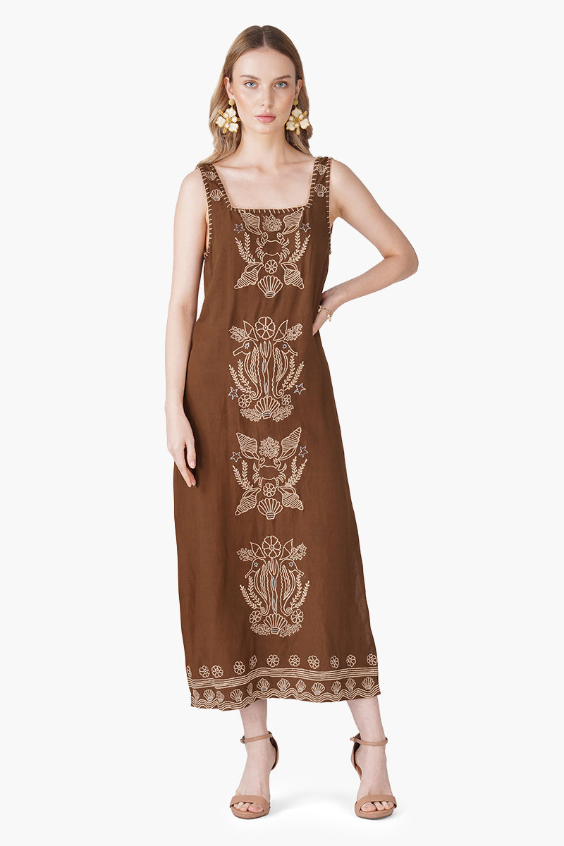 green emerald velvet dress Sailing The Sea Embroidered Shell Maxi – CK Squared Boutique main image 1