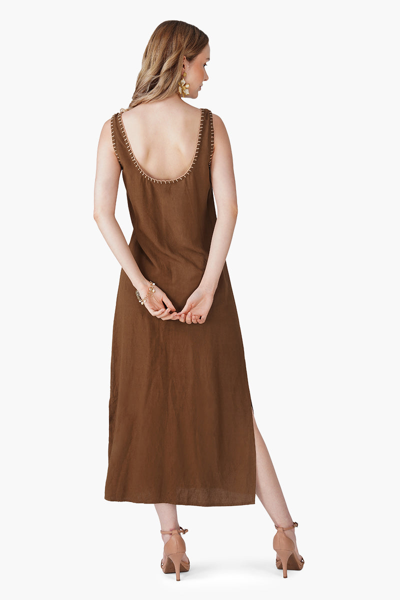 Warm Mocha Shell Embroidered Dress